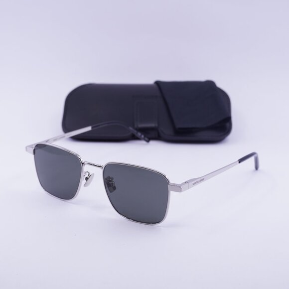 Saint Laurent SL529 002 Sunglasses Silver Square Frame, Grey Lenses main image 5